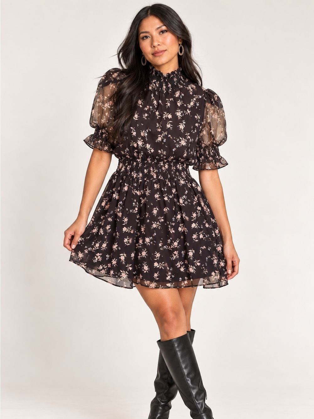 Sugar + Lips Floral Smocked Waist Mini Dress M Cottagecore Romantic